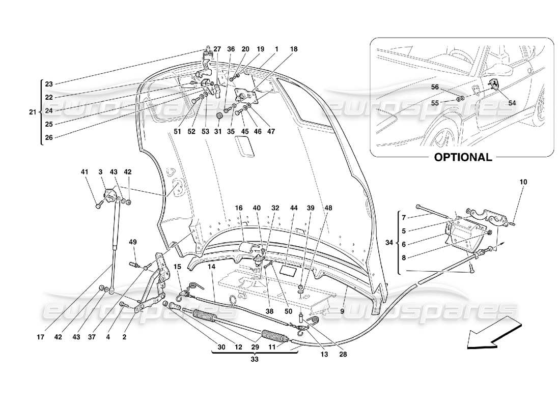 ferrari 456 m gt/m gta engine bonnet parts diagram