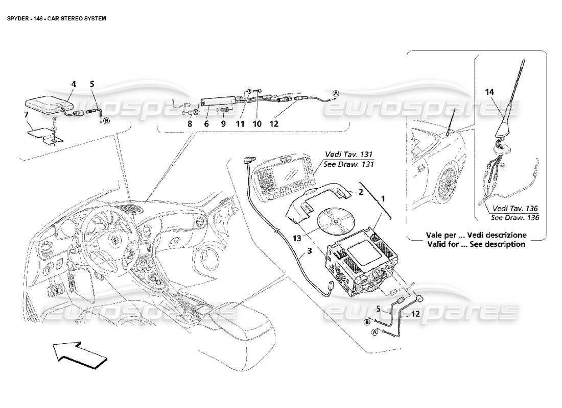 maserati 4200 spyder (2002) car stereo system parts diagram