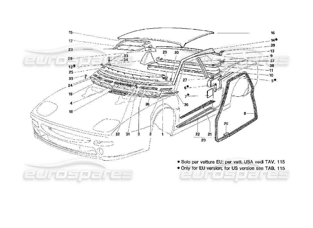 ferrari 512 m accessories and trims parts diagram