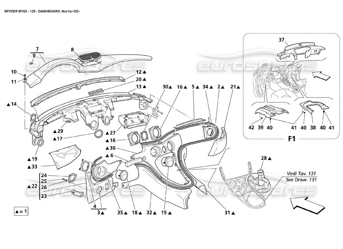 maserati 4200 spyder (2003) dashboard - not for gd parts diagram