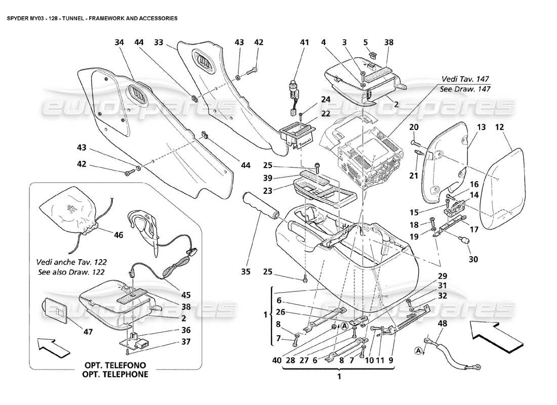 maserati 4200 spyder (2003) tunnel - framework accessories parts diagram