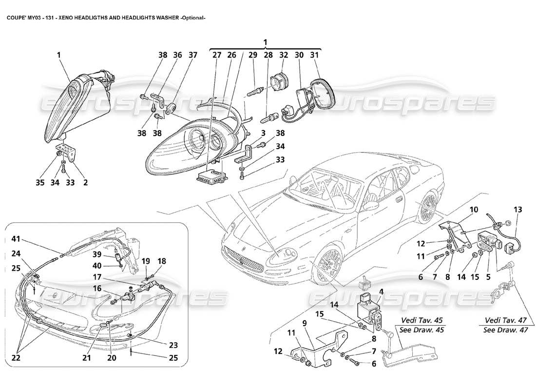 maserati 4200 coupe (2003) xeno headlights and headlights washer - optional part diagram