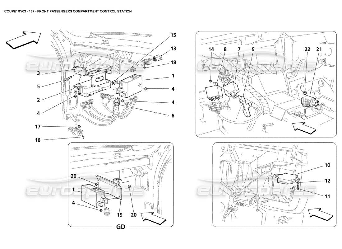 maserati 4200 coupe (2003) front passengers compartment control station part diagram