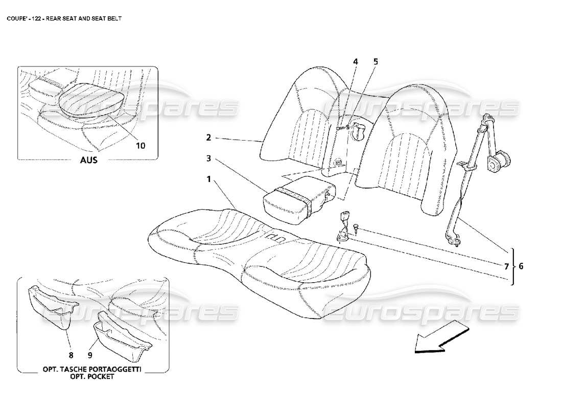 maserati 4200 coupe (2002) rear seat and seat belt part diagram