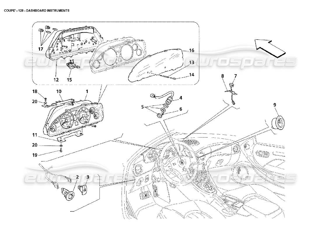 maserati 4200 coupe (2002) dashboard instruments parts diagram