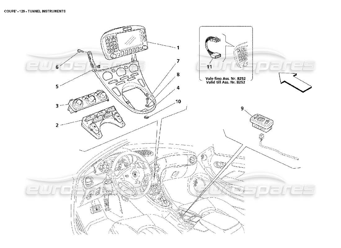 maserati 4200 coupe (2002) tunnel instruments parts diagram