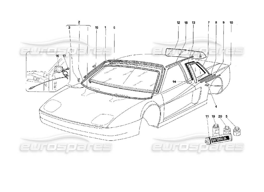 ferrari 512 m windows parts diagram