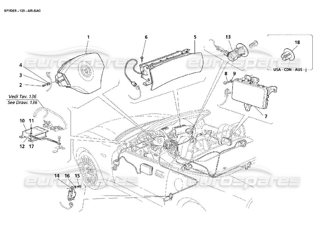 maserati 4200 spyder (2002) air-bags parts diagram