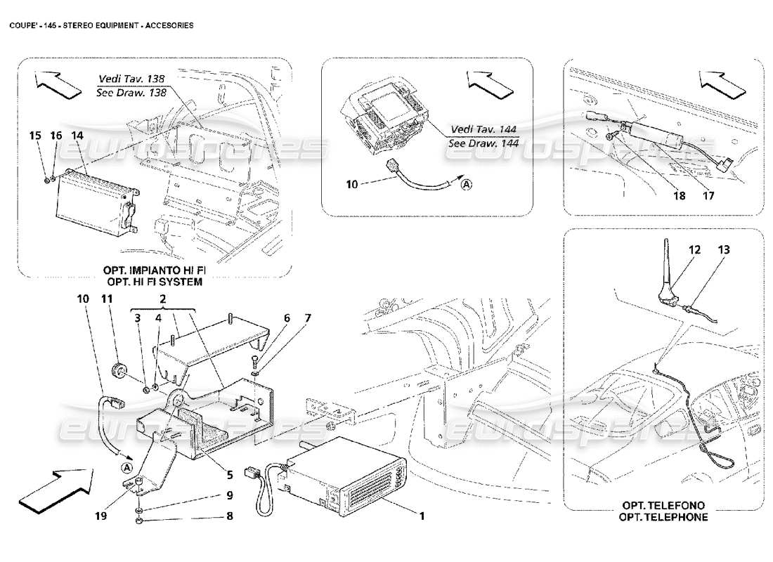 maserati 4200 coupe (2002) stereo equipment - accesories parts diagram