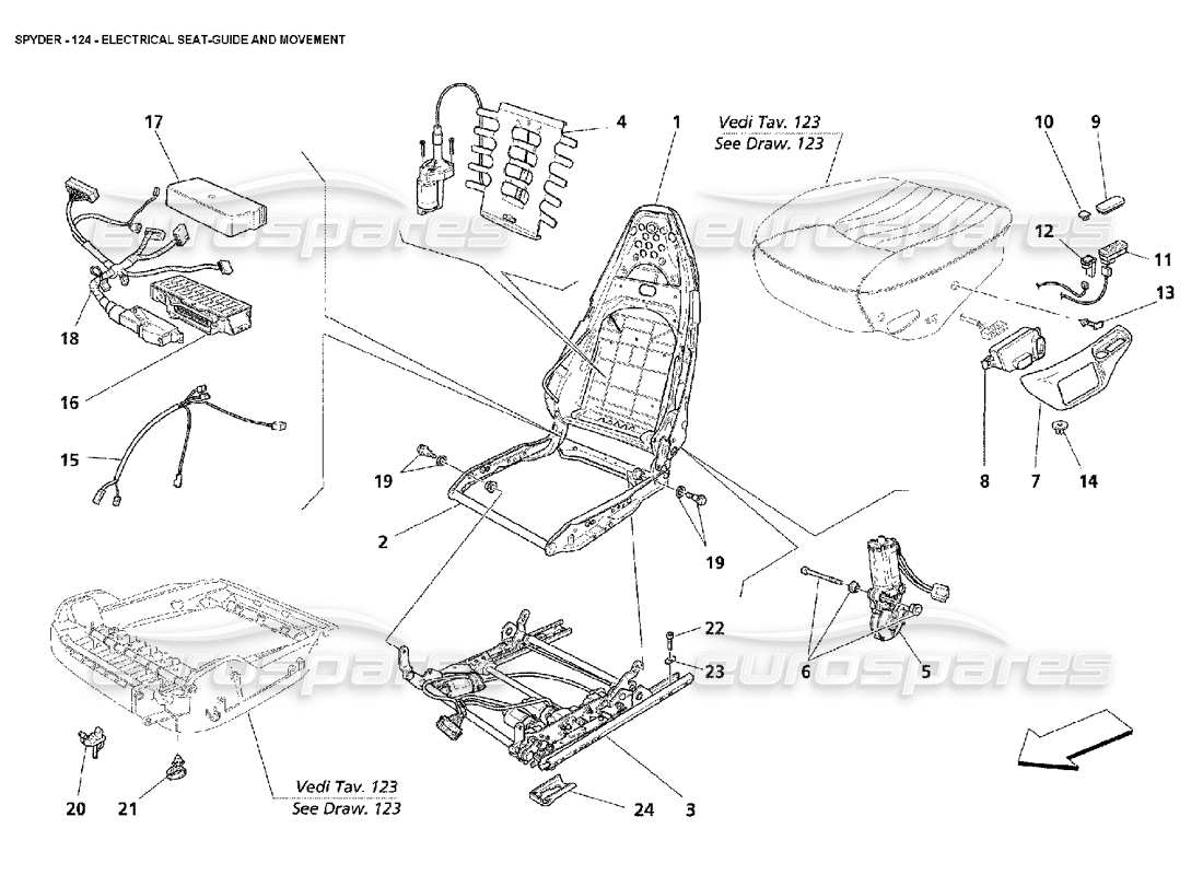 maserati 4200 spyder (2002) electrical seat-guide and movement parts diagram