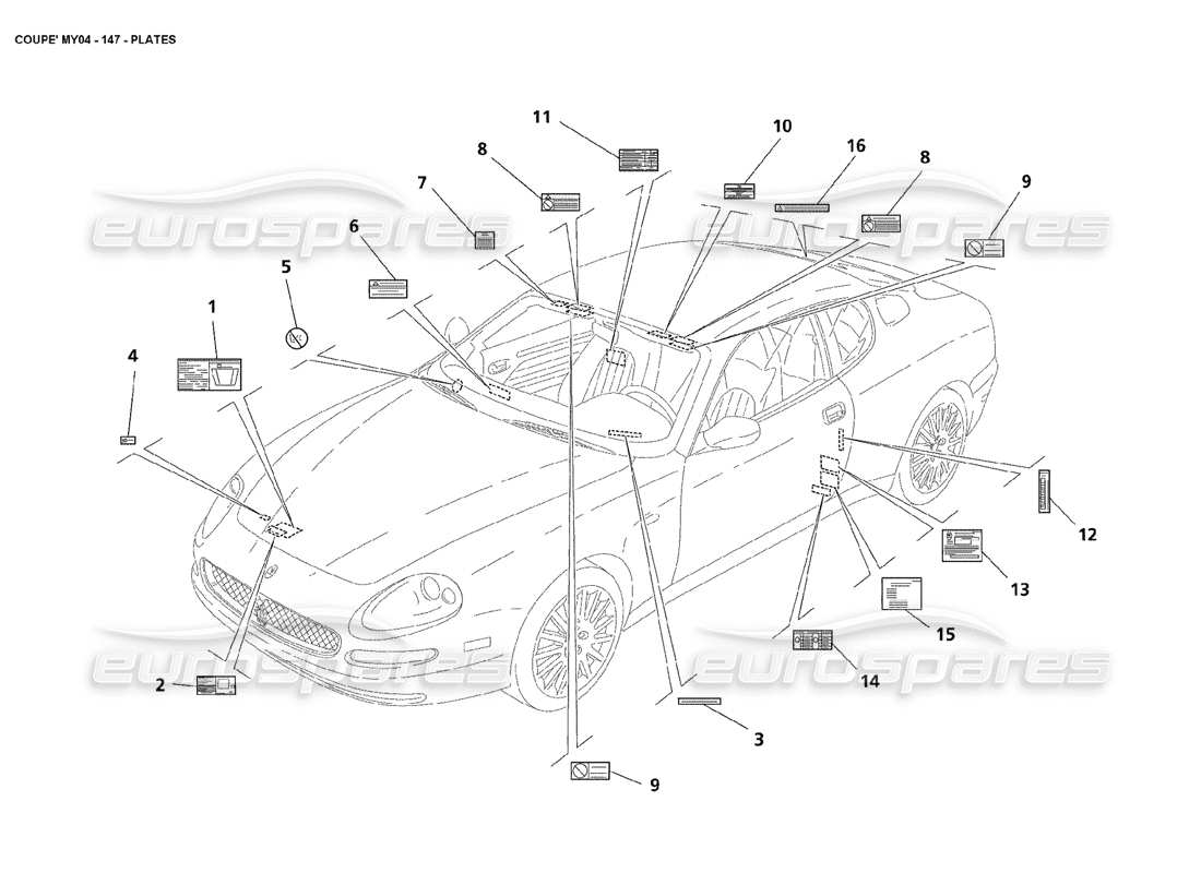 maserati 4200 coupe (2004) plates parts diagram