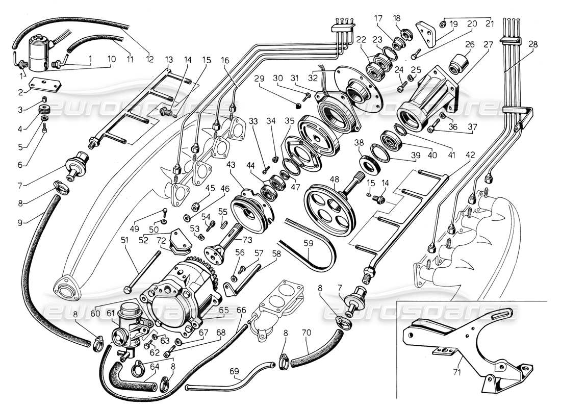 a part diagram from the lamborghini jalpa 3.5 (1984) parts catalogue