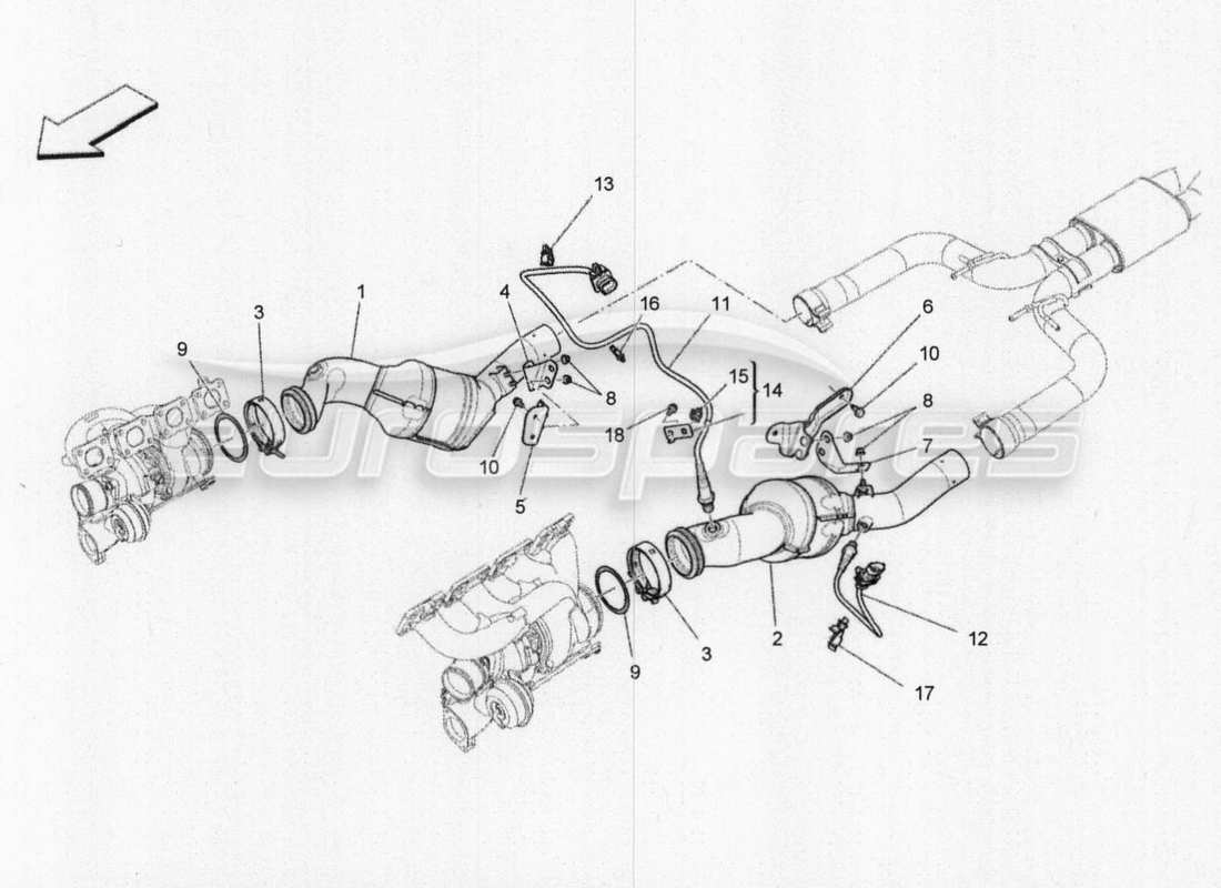 a part diagram from the maserati qtp. v8 3.8 530bhp 2014 auto parts catalogue