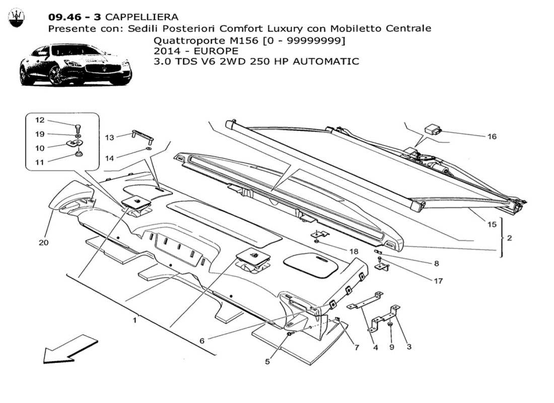 a part diagram from the maserati qtp. v6 3.0 tds 250bhp 2014 parts catalogue