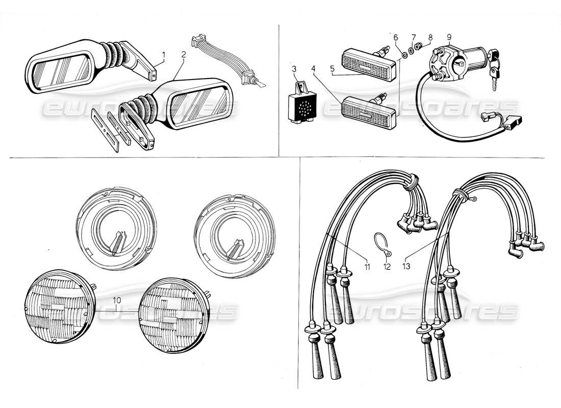 lamborghini jalpa 3.5 (1984) headlamps and direction indicators (valid for usa - may 1985) parts diagram