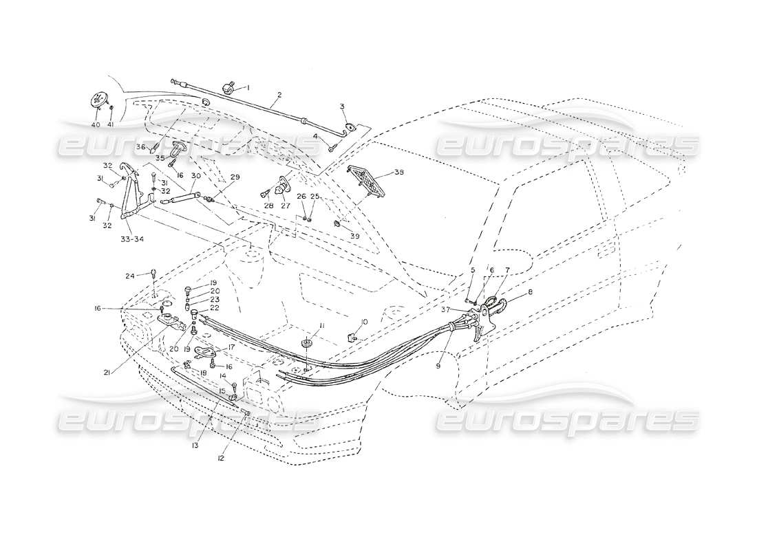 maserati shamal engine hood - hinges, opening controls parts diagram