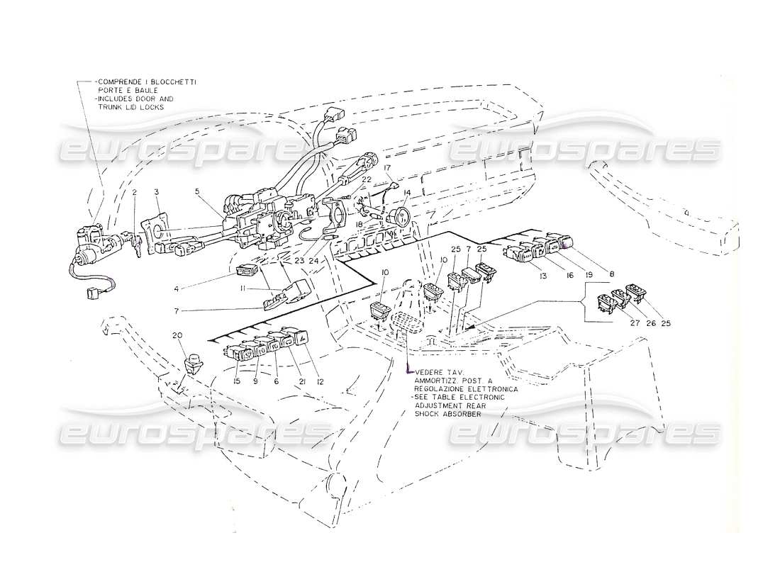 maserati shamal switches and antitheft steering lock parts diagram