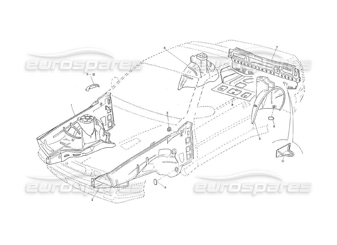 maserati shamal bodywork - internal frame parts diagram