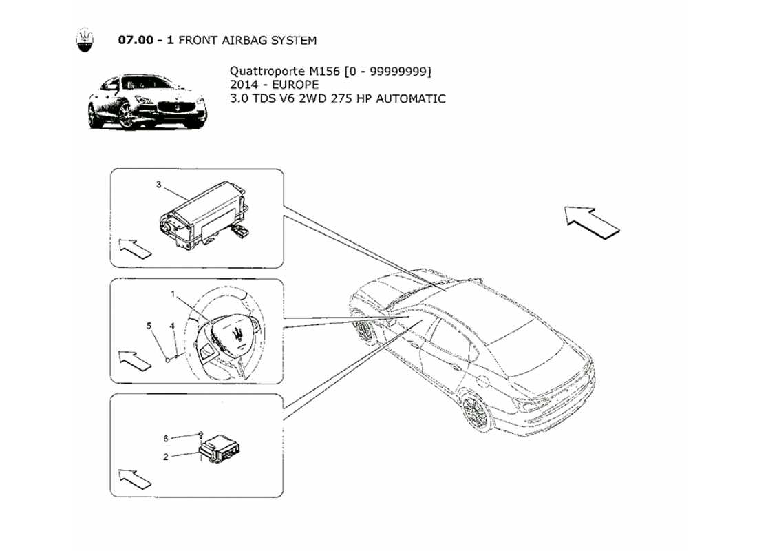 maserati qtp. v6 3.0 tds 275bhp 2014 front airbag system parts diagram