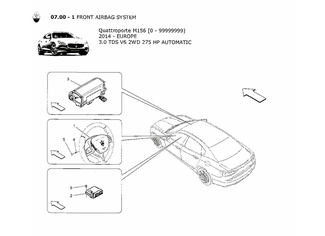 maserati qtp. v6 3.0 tds 275bhp 2014 front airbag system part diagram