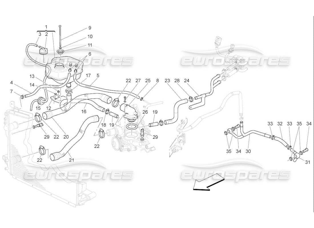 maserati qtp. (2010) 4.7 auto cooling system: nourice and lines parts diagram