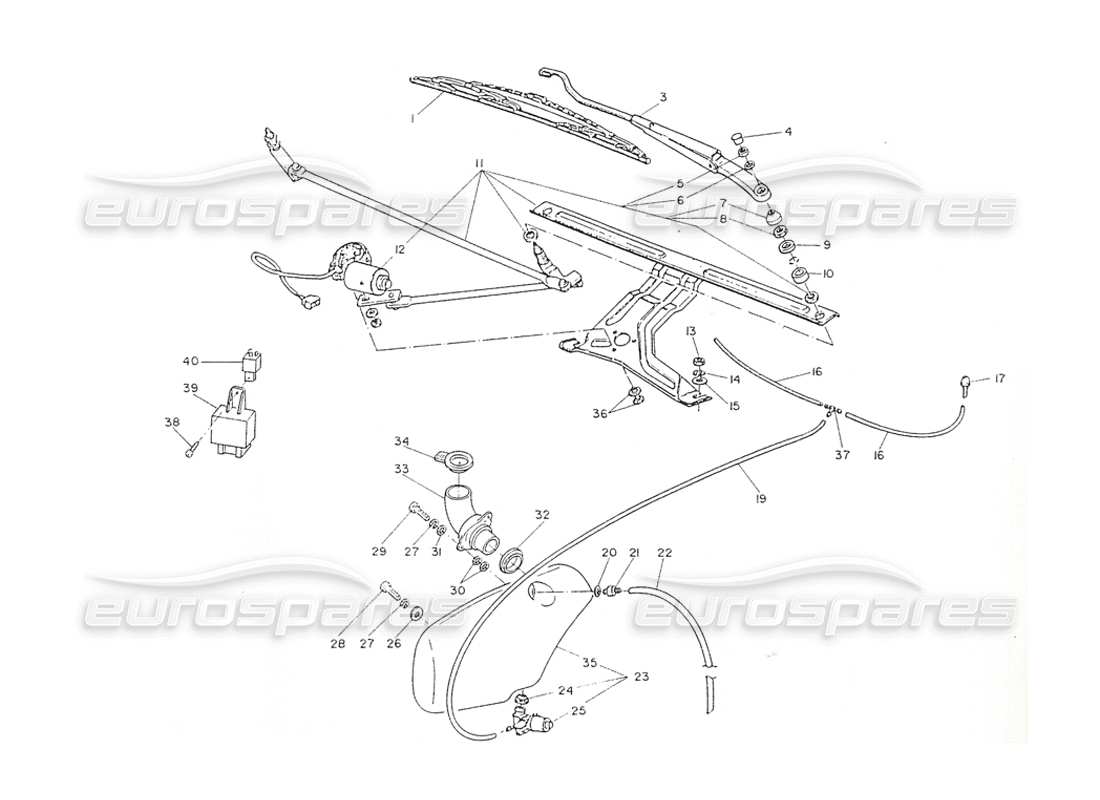 maserati shamal windshield washer and wiper parts diagram