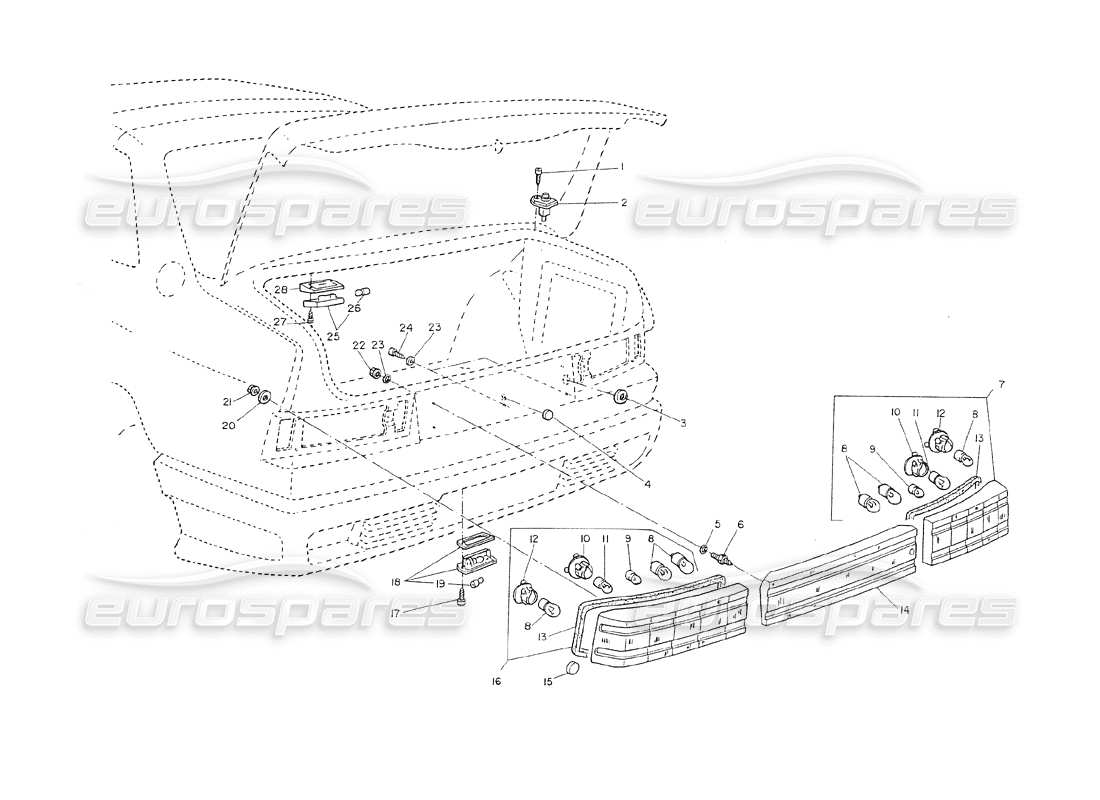 maserati shamal tail lights parts diagram