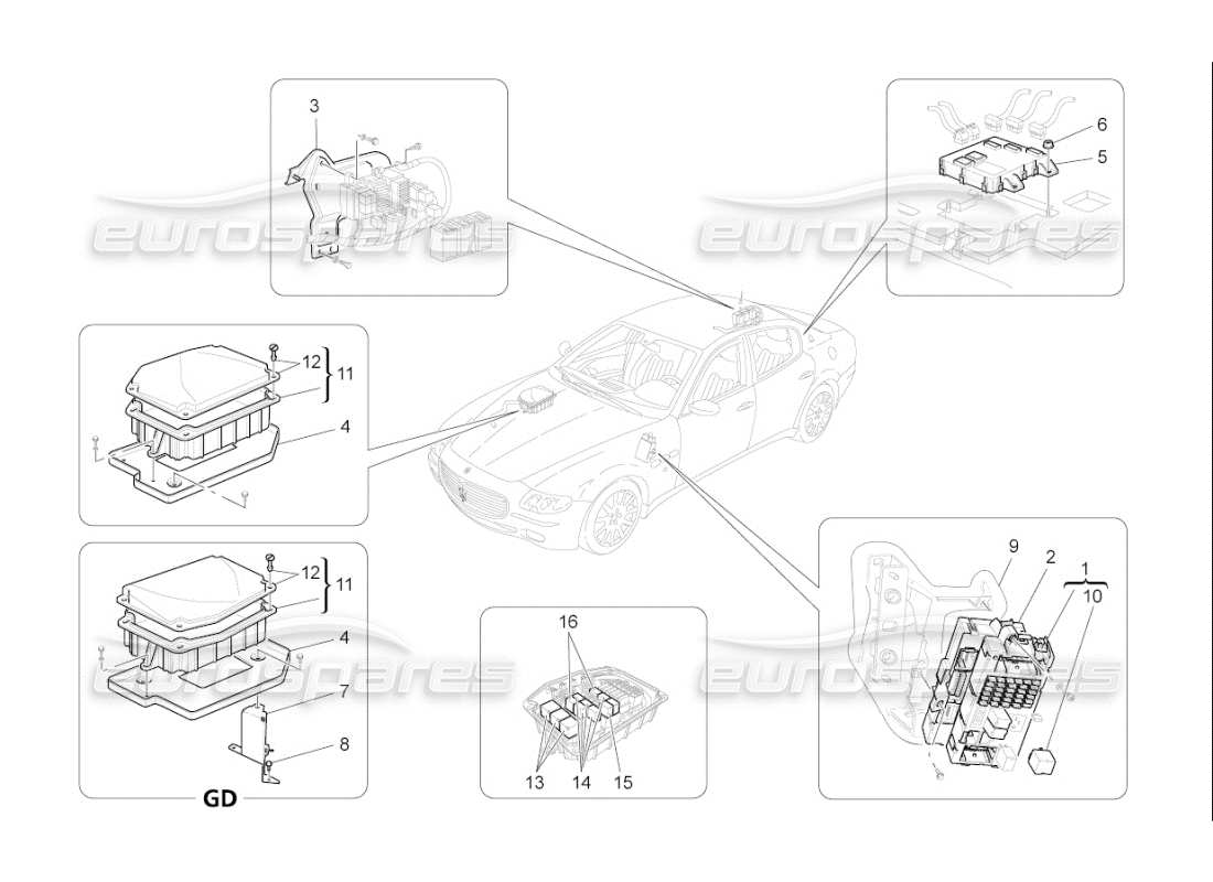 maserati qtp. (2007) 4.2 f1 relays, fuses and boxes part diagram