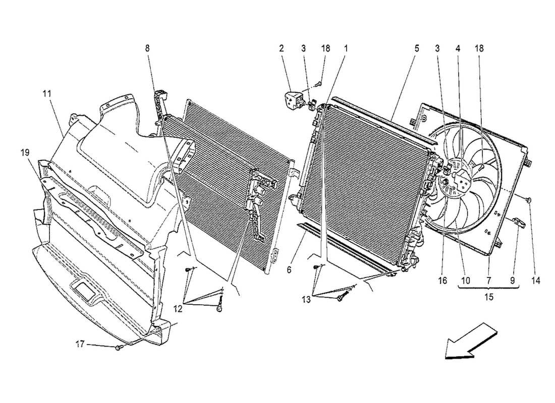 maserati qtp. v8 3.8 530bhp 2014 cooling system: air radiators and ducts parts diagram