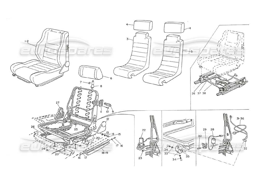 maserati shamal front and rear seats parts diagram