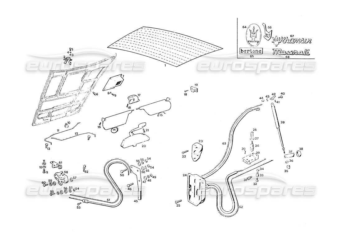 maserati khamsin engine and trunk compartment parts diagram