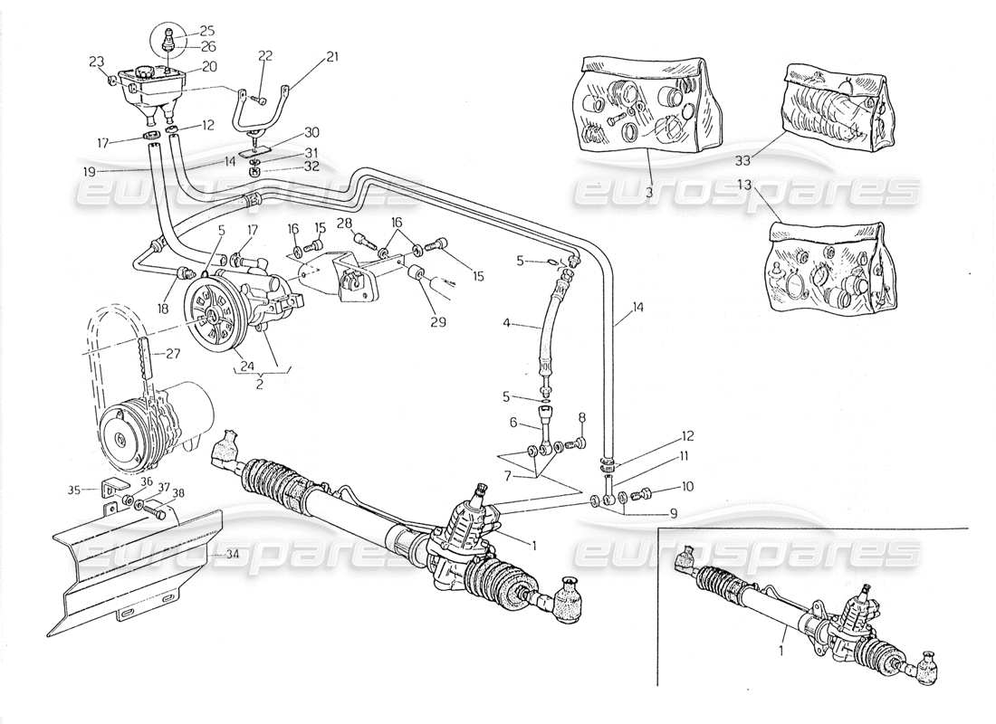 maserati 228 power steering system (lh steering) part diagram