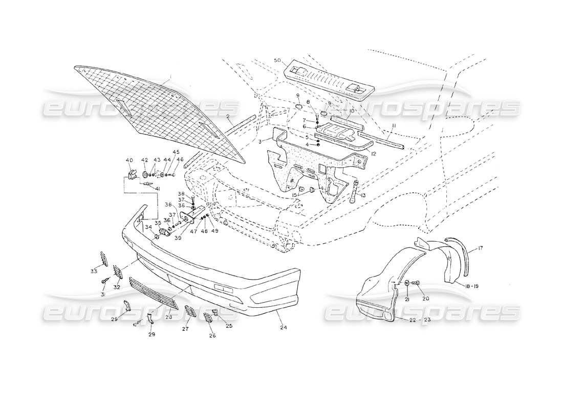 maserati shamal front bumper and hood internal trimming parts diagram