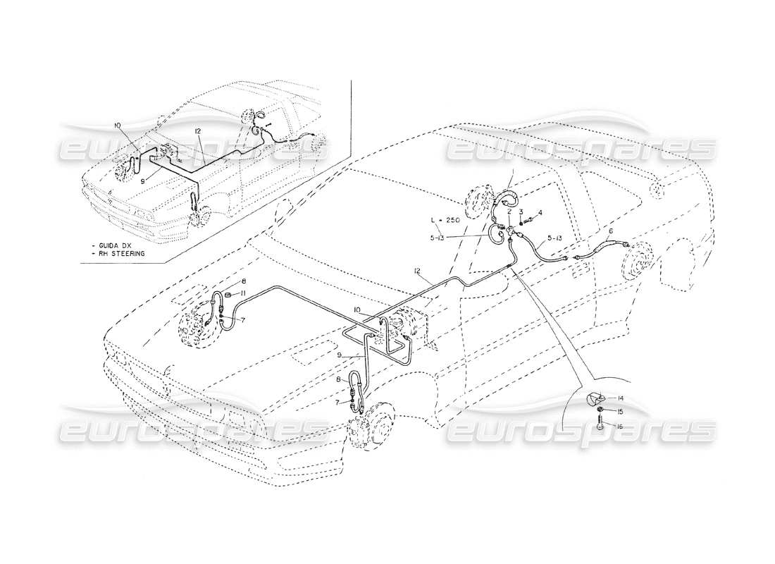 maserati shamal power brake piping parts diagram