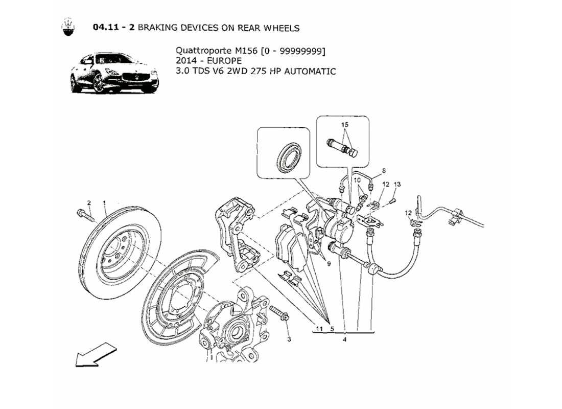 maserati qtp. v6 3.0 tds 275bhp 2014 braking devices on rear wheels part diagram