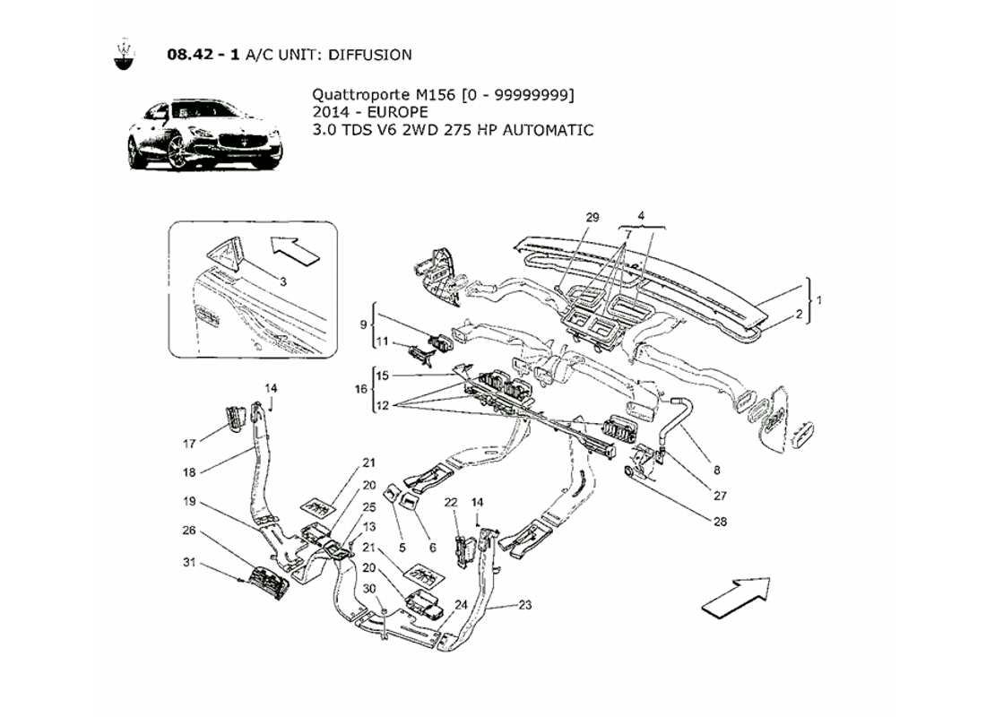 maserati qtp. v6 3.0 tds 275bhp 2014 a c unit: diffusion parts diagram