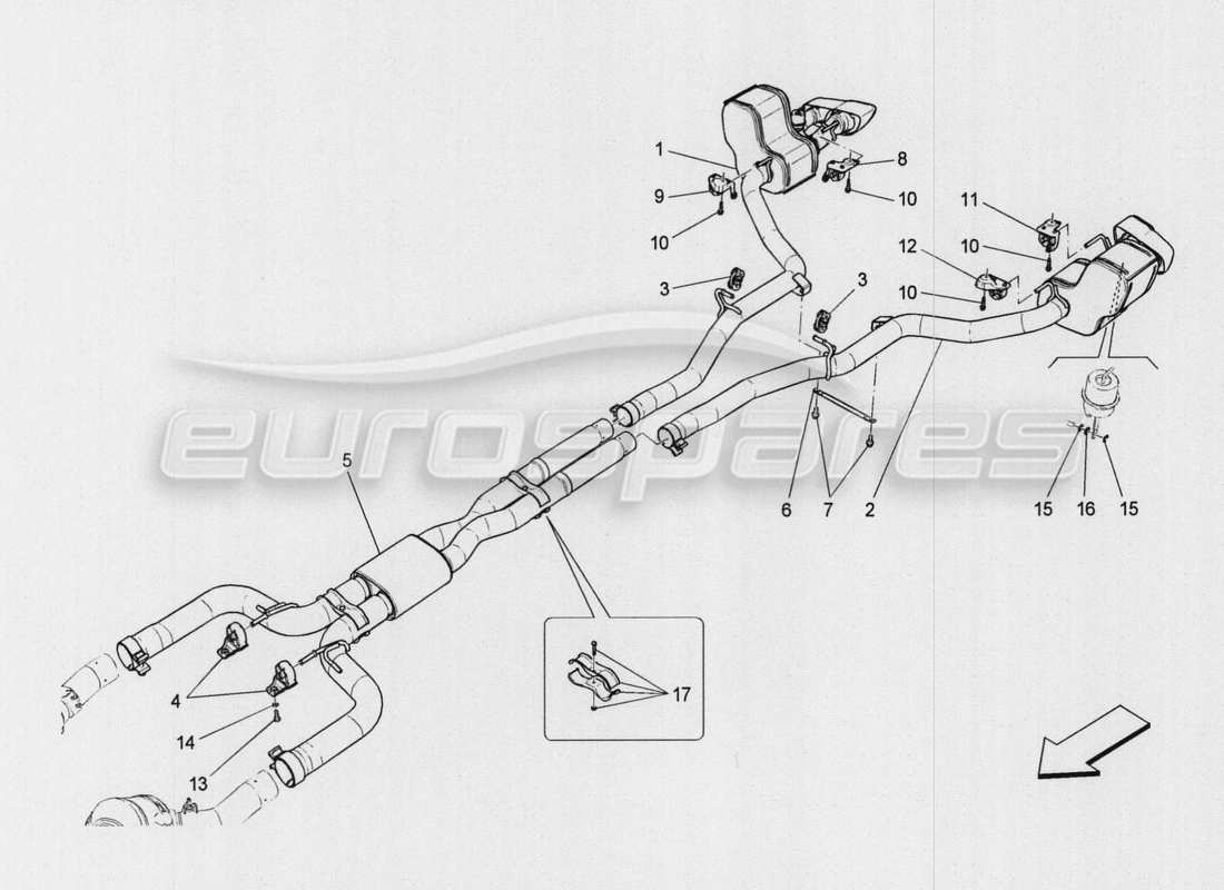 maserati qtp. v8 3.8 530bhp auto 2015 silencers parts diagram