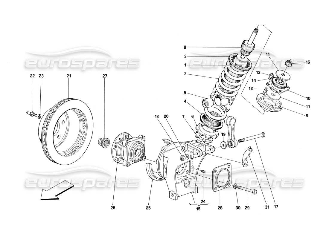 ferrari 348 (1993) tb / ts rear suspension - shock absorber and brake disc part diagram