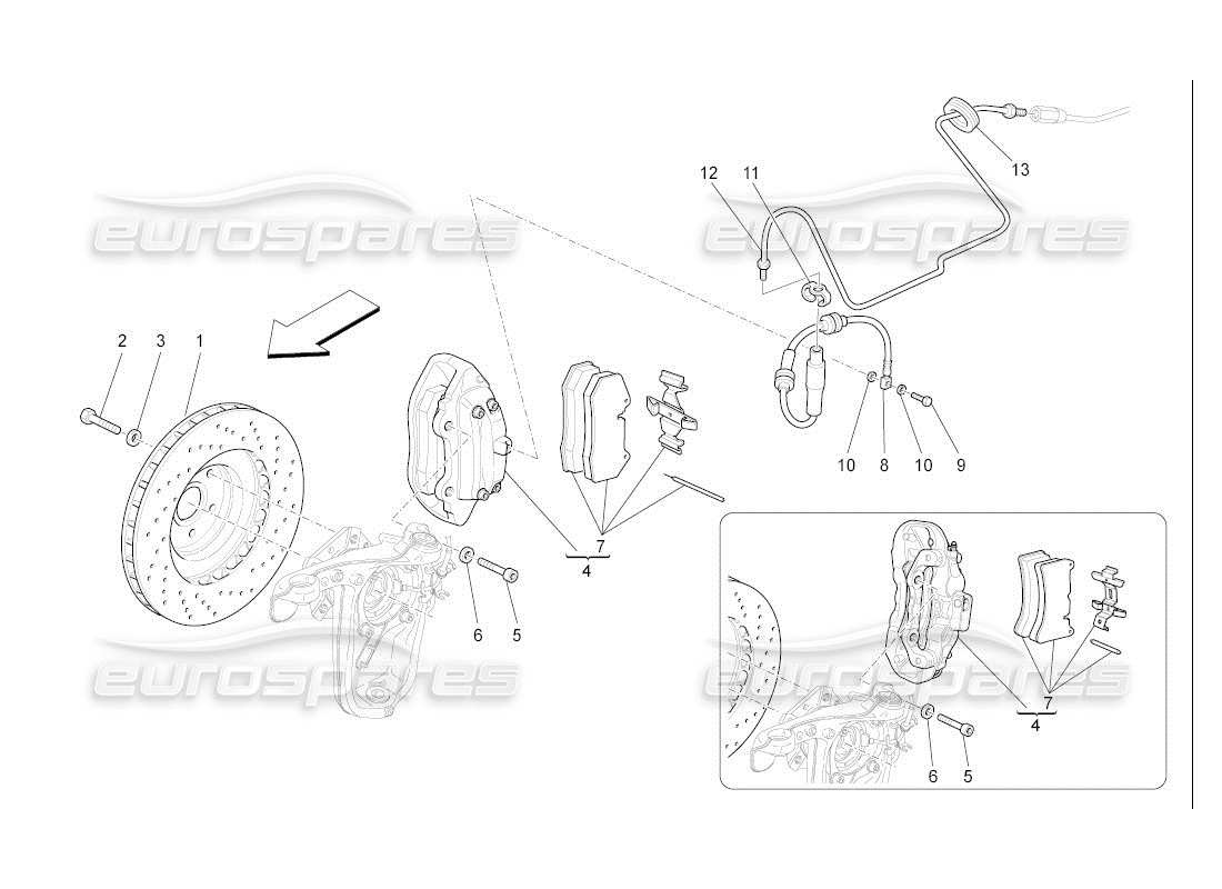 maserati qtp. (2007) 4.2 auto braking devices on front wheels parts diagram