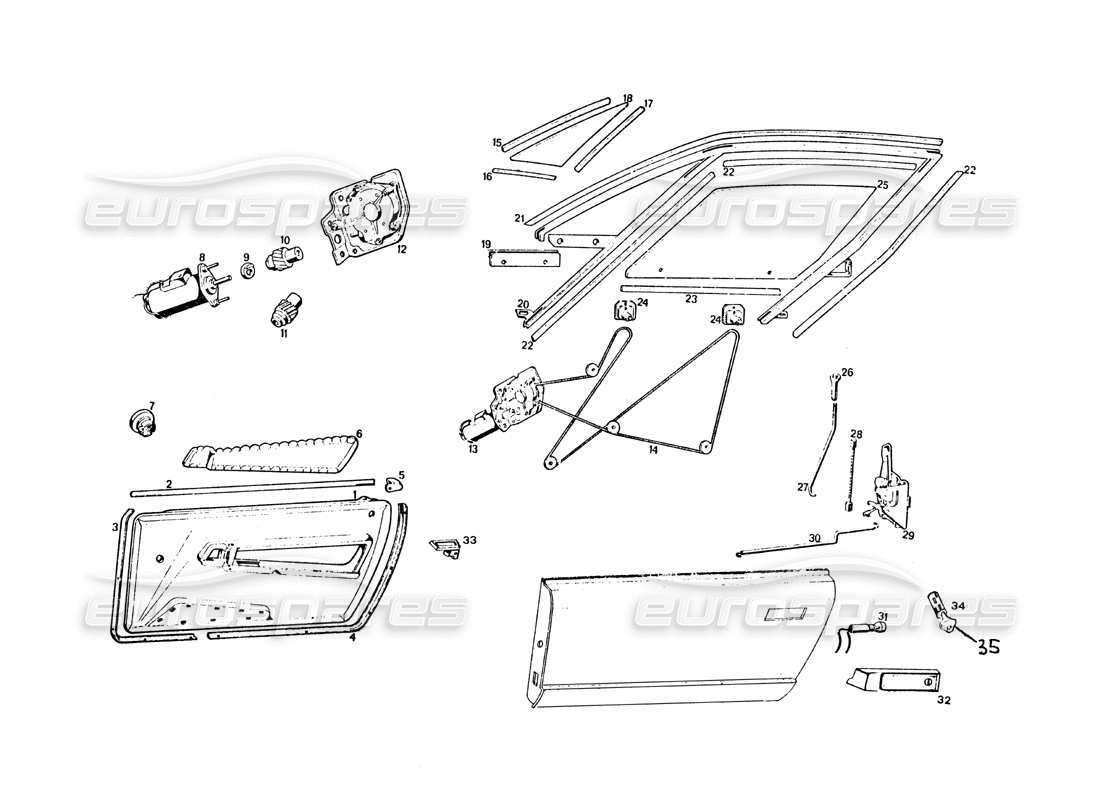 maserati khamsin doors parts diagram