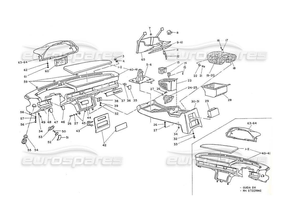 maserati shamal dashboard and console parts diagram
