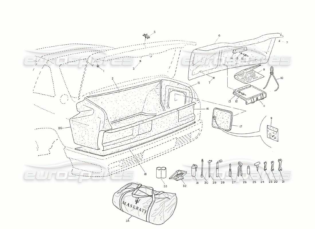 maserati shamal trunk lid - escutcheons, trimming, tools parts diagram