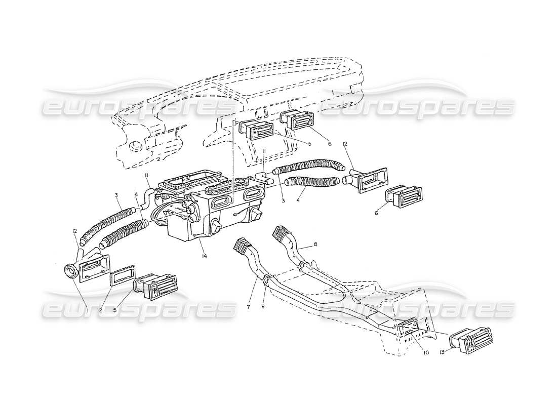 maserati shamal dashboard and console ventilation parts diagram
