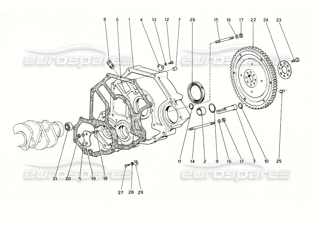 ferrari 308 gt4 dino (1976) flywheel and clutch housing spacer part diagram