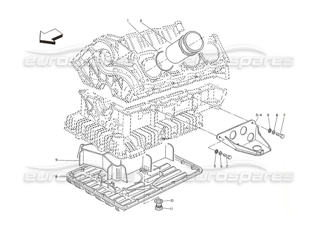 maserati shamal oil sump and cylinder block accessories parts diagram
