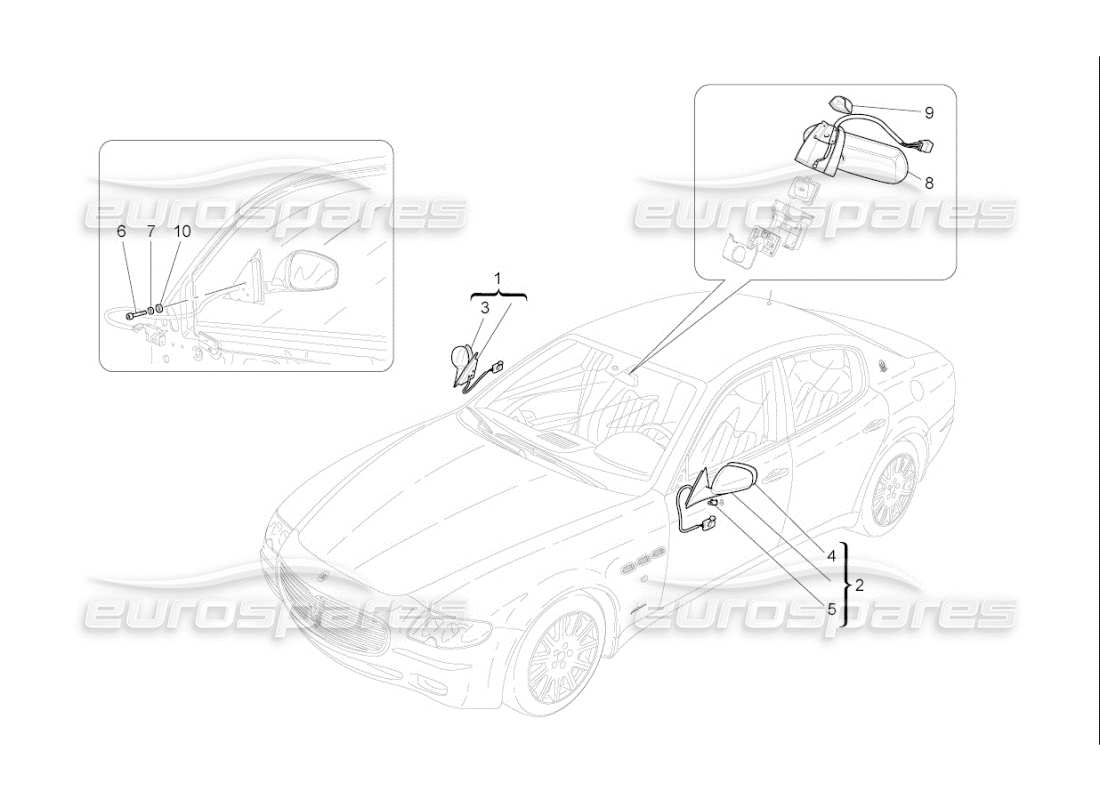 maserati qtp. (2009) 4.2 auto internal and external rear-view mirrors parts diagram