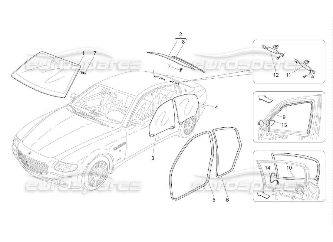 maserati qtp. (2009) 4.7 auto windows and window strips part diagram