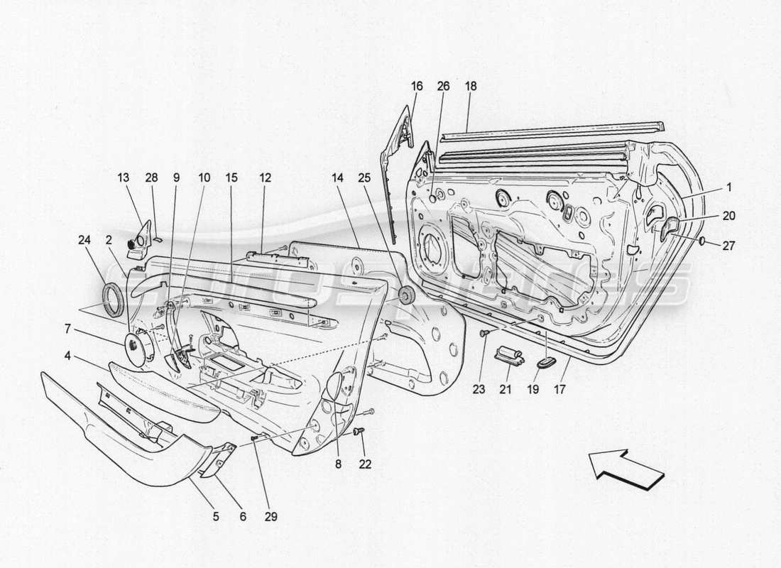 maserati granturismo special edition front doors: trim and panels parts diagram