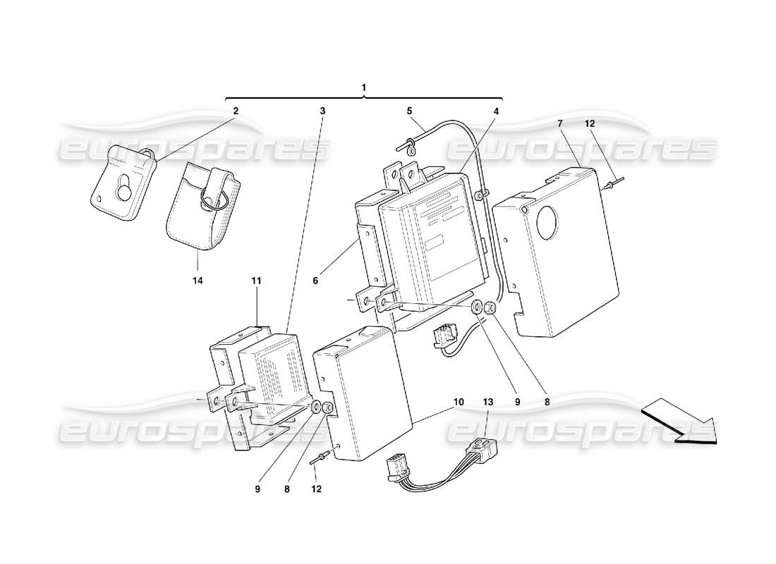 ferrari 355 (5.2 motronic) anti theft electrical boards and devices parts diagram