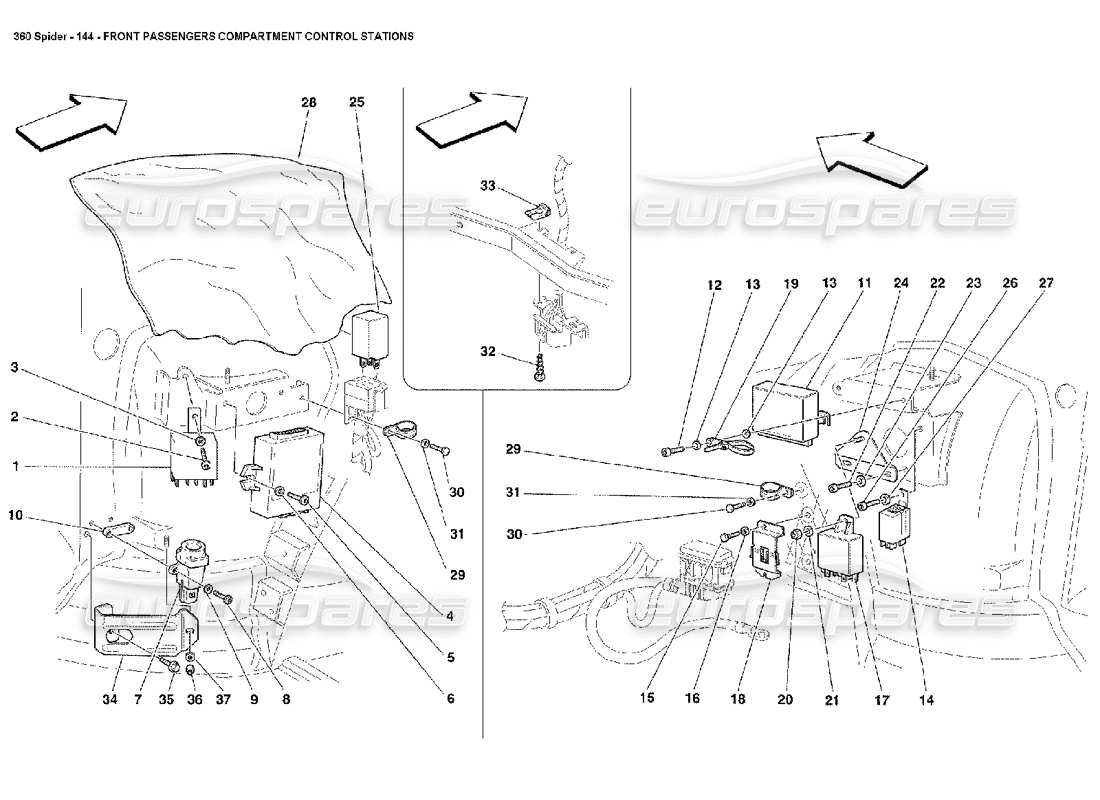 ferrari 360 spider front passengers compartment control stations parts diagram